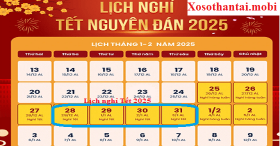 Lịch nghỉ Tết Ất Tỵ 2025 của xổ số miền Bắc Lịch nghỉ Tết Ất Tỵ 2025 của xổ số miền Bắc